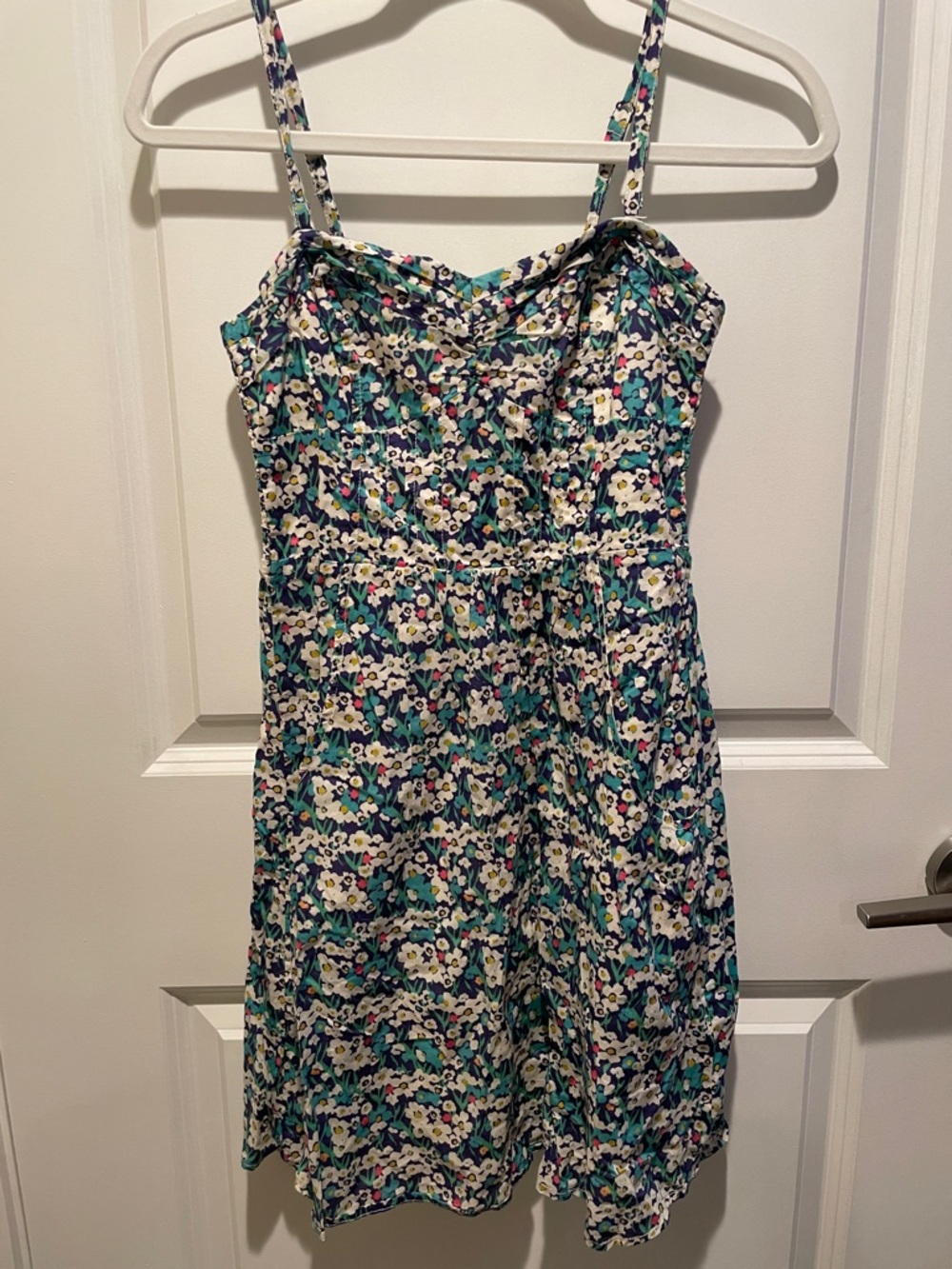 American Eagle Outfitters Teal Floral Spaghetti-Strap Mini Dress